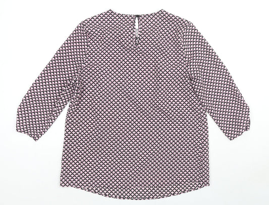 Dunnes Stores Womens Pink Geometric Polyester Basic Blouse Size S Round Neck