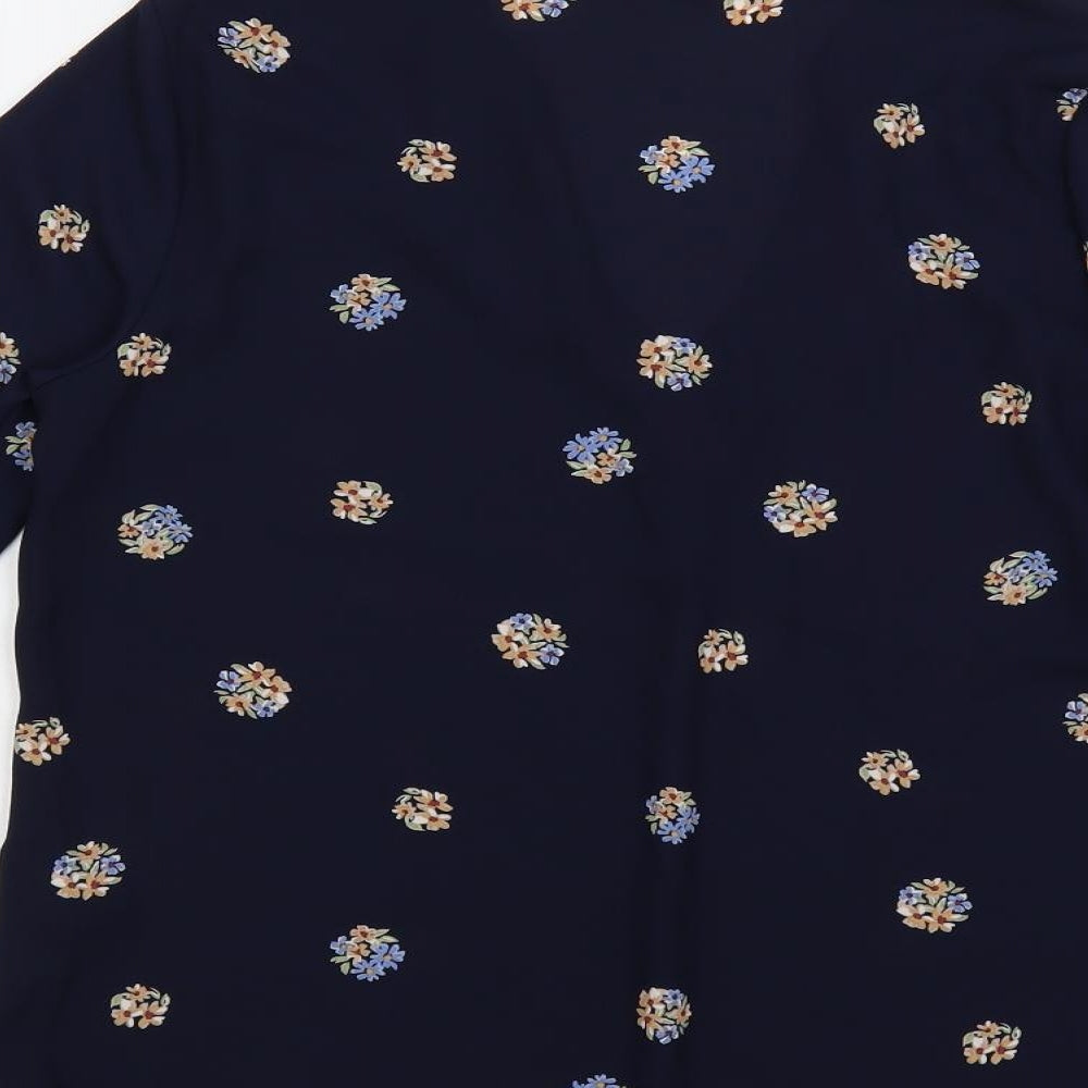 Principles Womens Blue Floral Polyester Basic Blouse Size 6 V-Neck