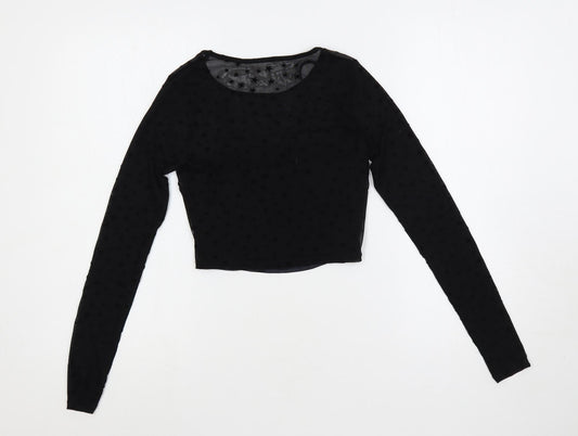 Hollister Womens Black Geometric Polyester Cropped Blouse Size XS Round Neck - Stars