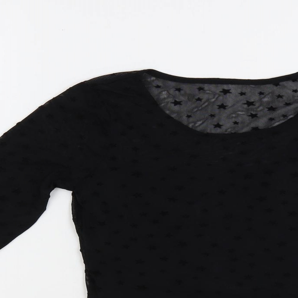 Hollister Womens Black Geometric Polyester Cropped Blouse Size XS Round Neck - Stars