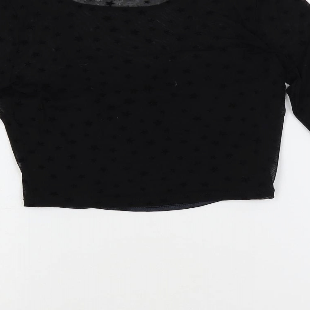 Hollister Womens Black Geometric Polyester Cropped Blouse Size XS Round Neck - Stars