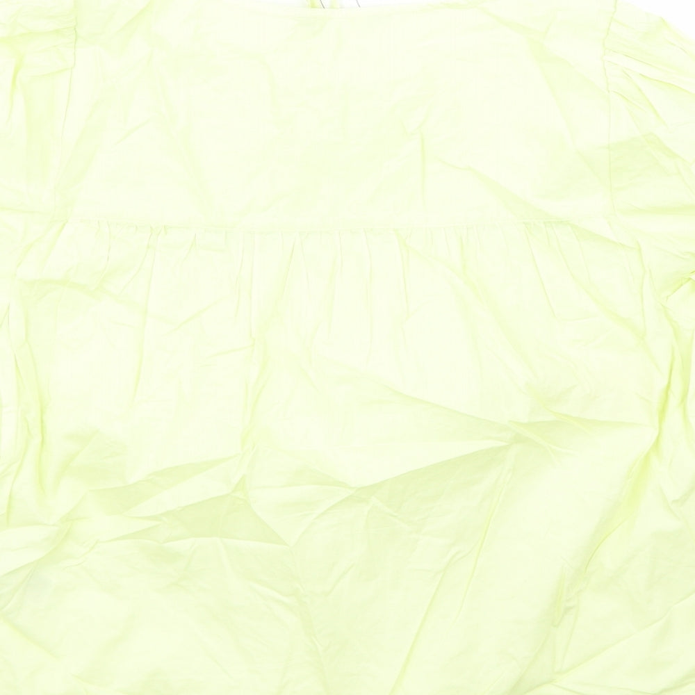 Marks and Spencer Womens Yellow Cotton Basic Blouse Size 10 Round Neck - Embroidered Flowers