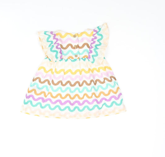 Marks and Spencer Girls Multicoloured Geometric Cotton A-Line Size 0-3 Months Round Neck Button