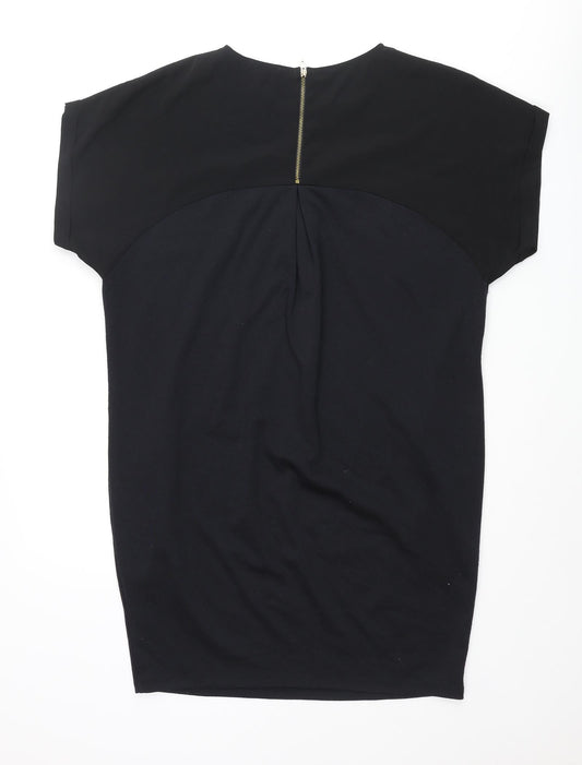 Warehouse Womens Black Polyester Shift Size 10 Round Neck Zip