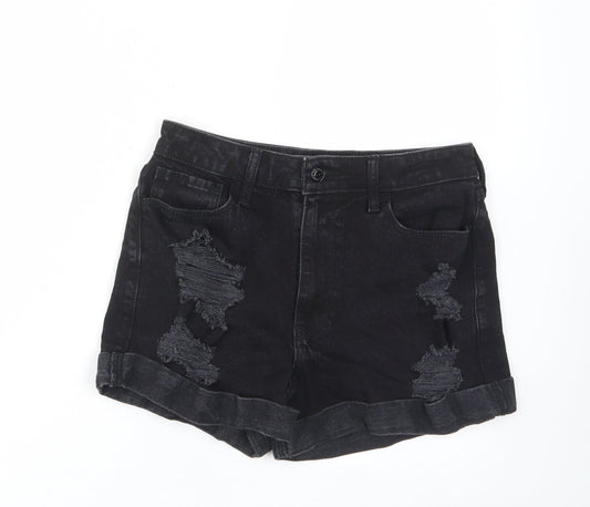 Hollister Womens Black Cotton Basic Shorts Size 28 in L3 in Regular Zip - Distressed, Pockets, Belt Loops