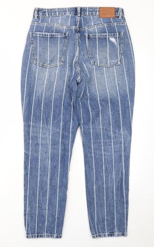 FB Sister Womens Blue Striped Cotton Mom Jeans Size 28 in L26 in Regular Zip - Pockets, Belt Loops