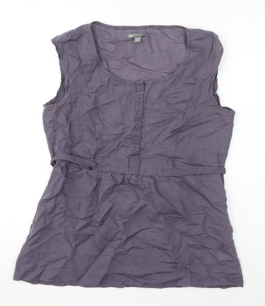 Gap Womens Grey Linen Basic Blouse Size 12 Round Neck