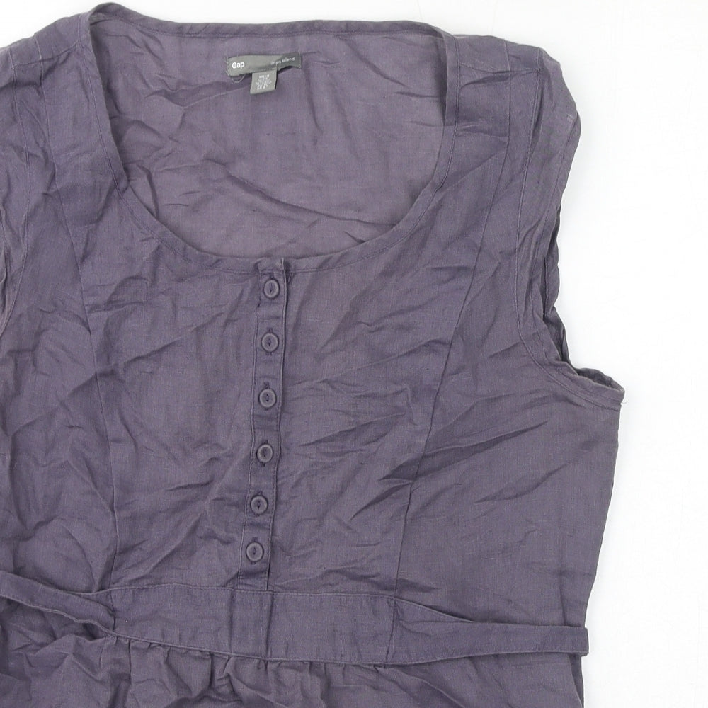 Gap Womens Grey Linen Basic Blouse Size 12 Round Neck