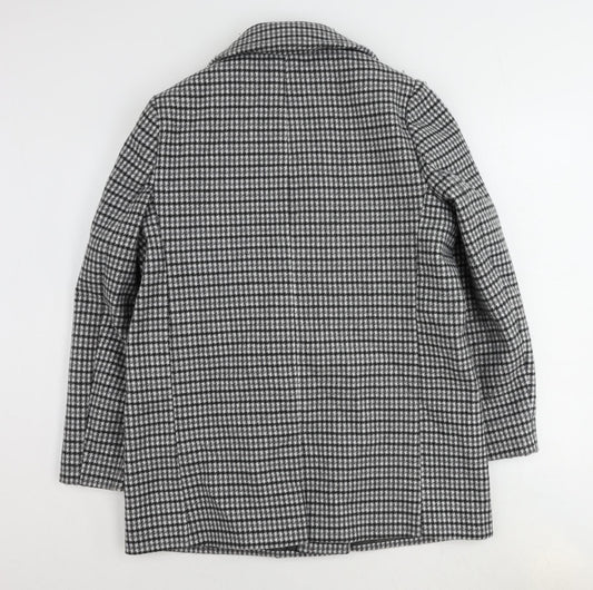 Marks and Spencer Womens Grey Check Overcoat Coat Size 14 Button