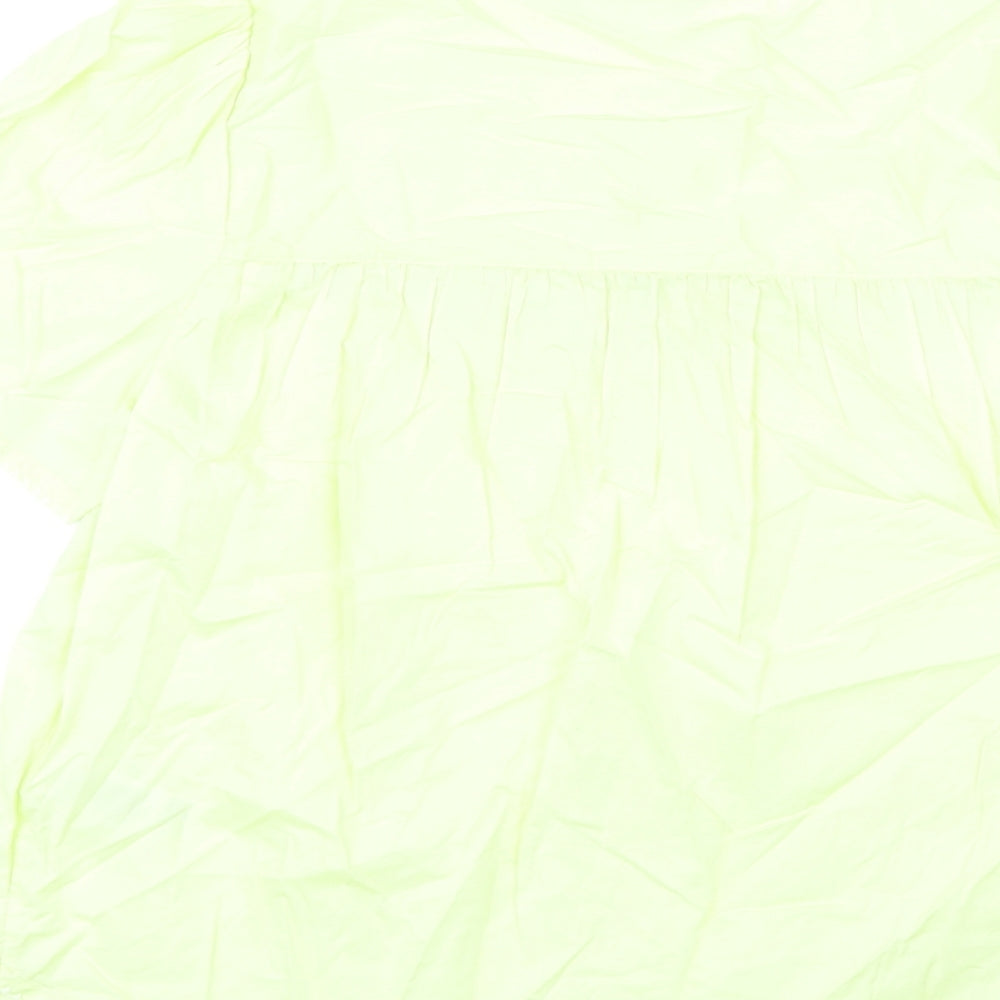 Marks and Spencer Womens Yellow Cotton Basic Blouse Size 12 Round Neck - Embroidered Flowers