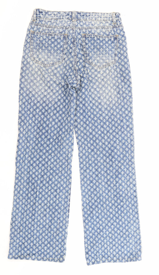 Jaded Womens Blue Geometric Cotton Straight Jeans Size 25 in L30 in Regular Zip - Pockets
