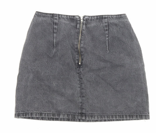 Topshop Womens Black Cotton A-Line Skirt Size 8 Zip - Pockets