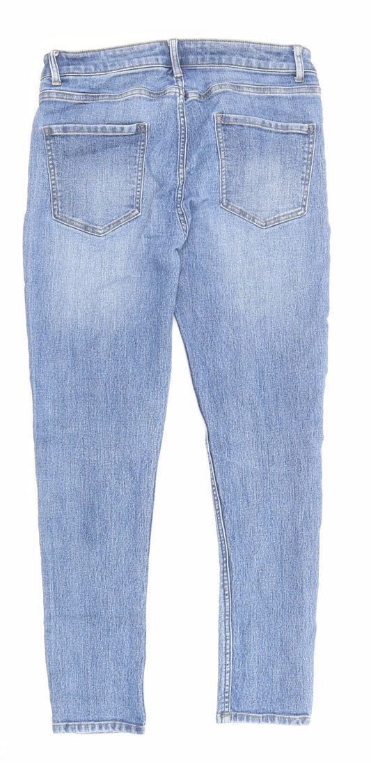 Marks and Spencer Womens Blue Cotton Straight Jeans Size 32 in L27 in Regular Zip - Pockets