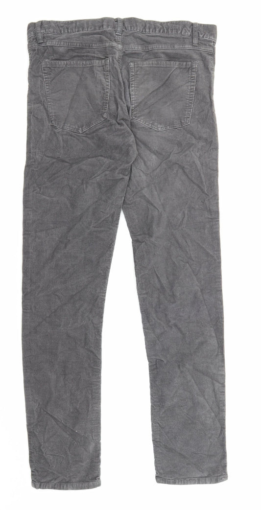 H&M Womens Grey Cotton Trousers Size 32 in L31 in Regular Zip - Pockets