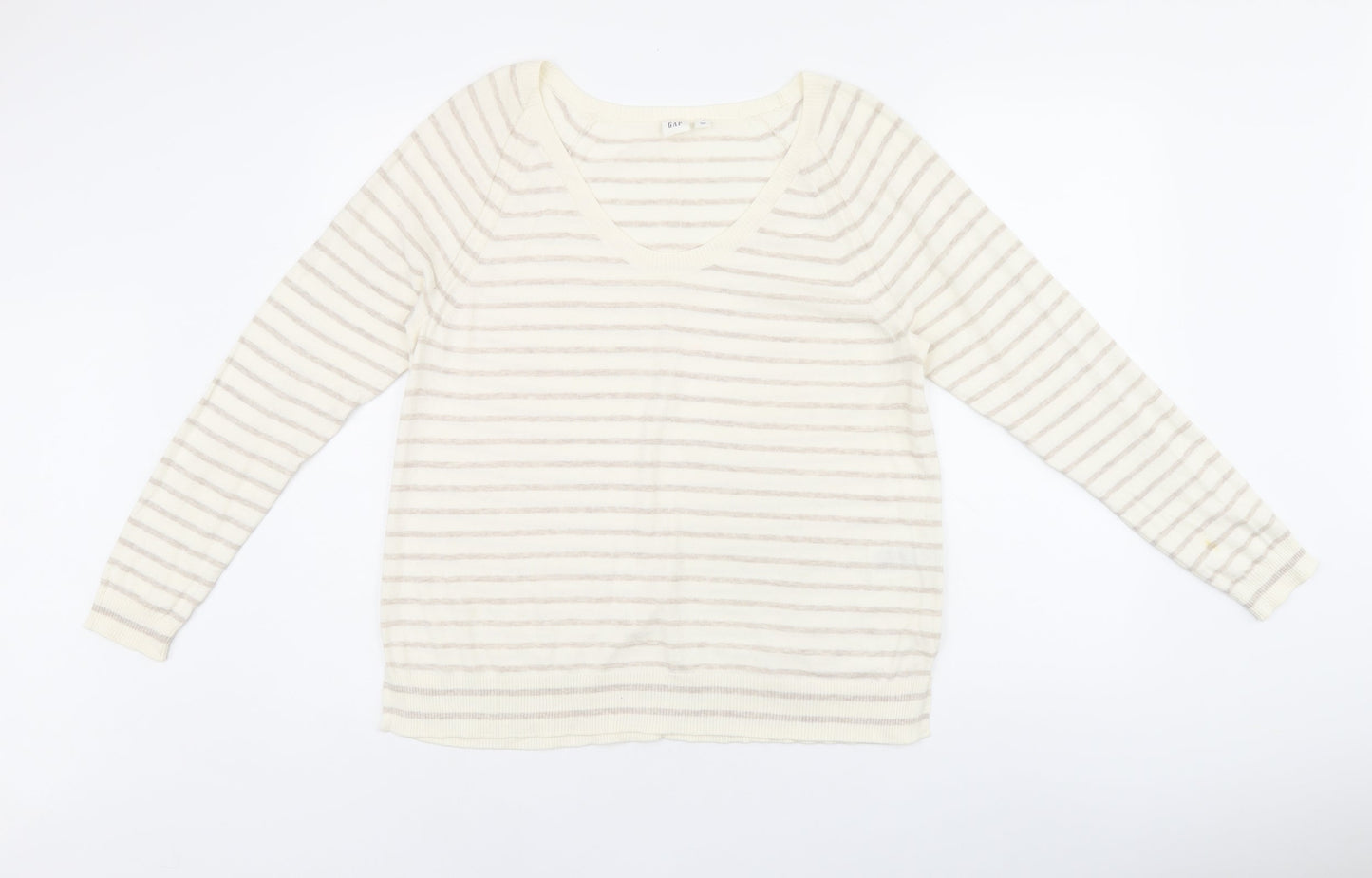 Gap Womens Beige Striped Cotton Jersey T-Shirt Size M Scoop Neck