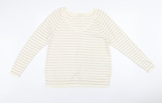 Gap Womens Beige Striped Cotton Jersey T-Shirt Size M Scoop Neck