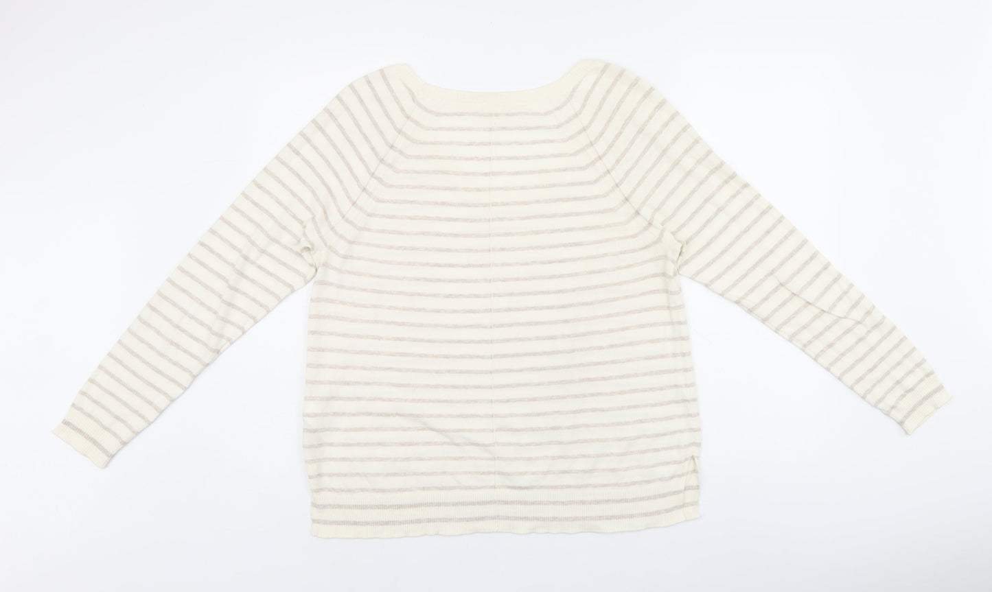 Gap Womens Beige Striped Cotton Jersey T-Shirt Size M Scoop Neck