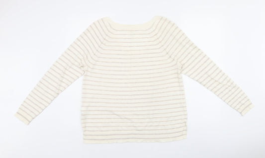 Gap Womens Beige Striped Cotton Jersey T-Shirt Size M Scoop Neck