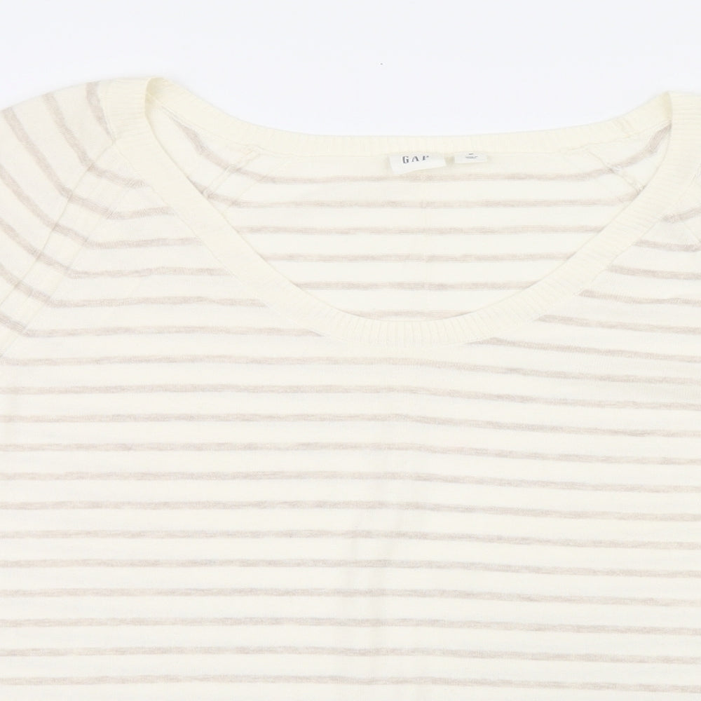 Gap Womens Beige Striped Cotton Jersey T-Shirt Size M Scoop Neck