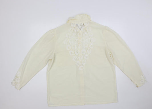 Apart Womens Ivory Polyester Basic Button-Up Size 14 Collared - Crocheted Lace Detail
