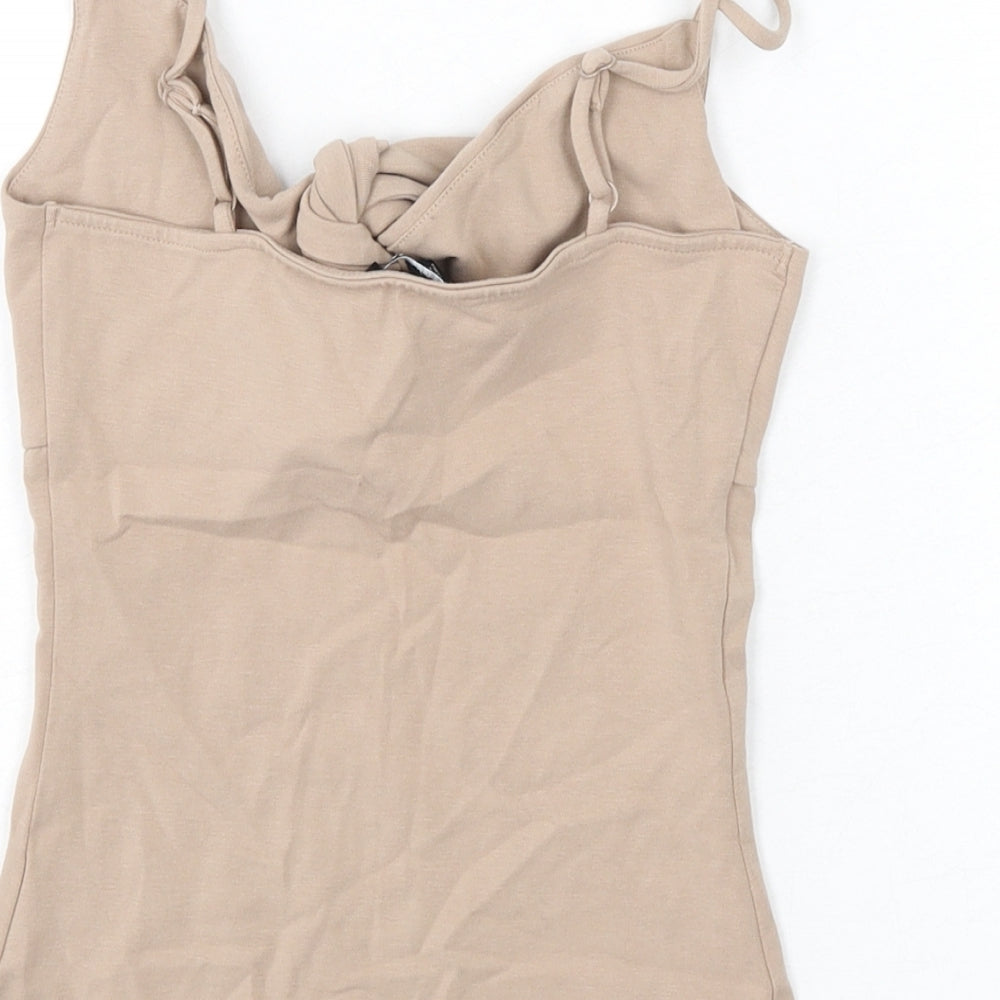 Express Womens Beige Cotton Camisole Tank Size 2XS V-Neck - Bow
