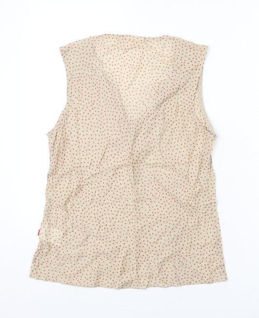 Jackpot Womens Beige Polka Dot Cotton Basic Tank Size M V-Neck - Ruffle Detail
