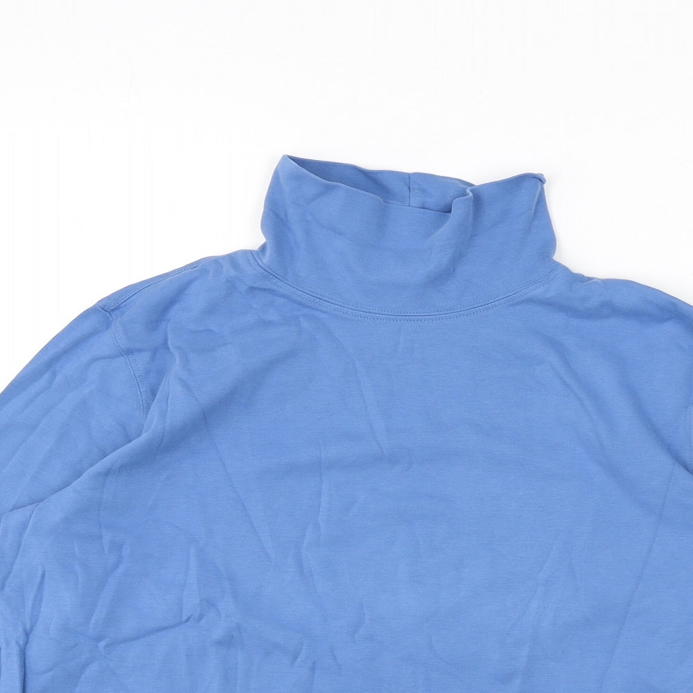 Lands' End Womens Blue Polyester Basic T-Shirt Size L Mock Neck