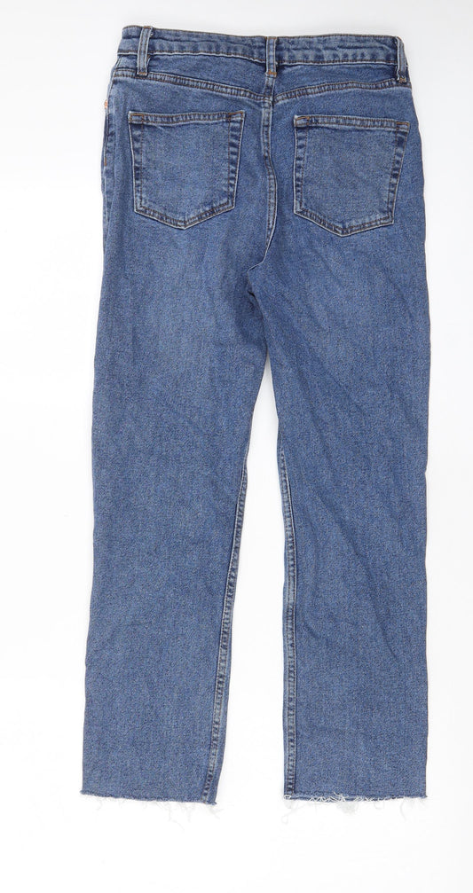 Warehouse Womens Blue Cotton Straight Jeans Size 8 L25 in Regular Zip - Pockets, Belt Loops