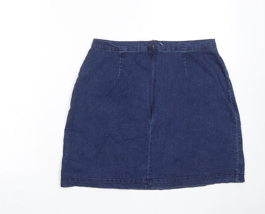 Neon Rose Womens Blue Cotton A-Line Skirt Size 14 Zip - Pockets