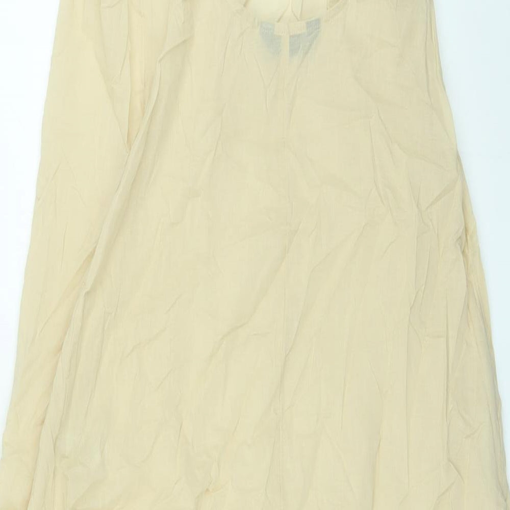 Marks and Spencer Womens Beige Cotton A-Line Size 12 Round Neck Pullover - Open Back, Sheer