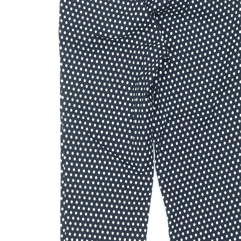 Marks and Spencer Womens Blue Polka Dot Cotton Capri Trousers Size 8 L24 in Regular Zip