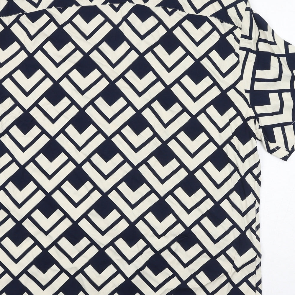 Brand and care label for Autograph women’s black geometric viscose basic button-up, size L, collared - unisex