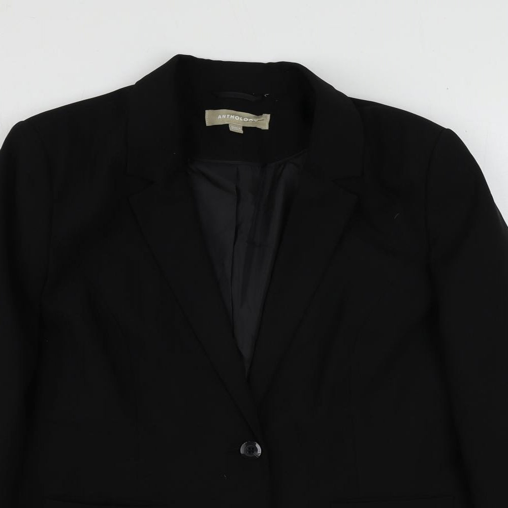 Anthology Womens Black Polyester Jacket Blazer Size 14