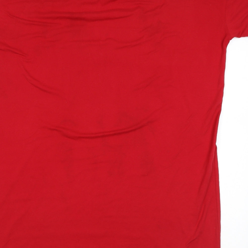 Brand and care label for Boux Avenue` women’s red solid polyester top dress, size M