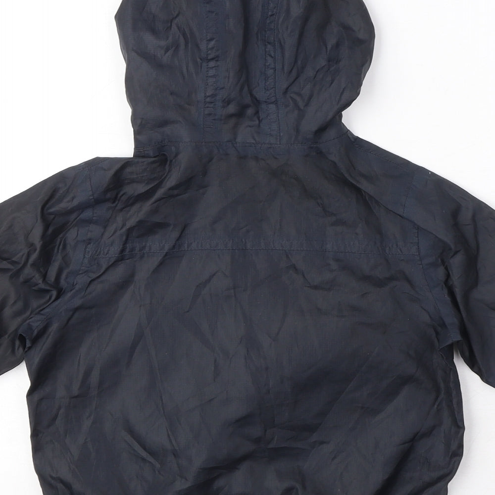 Brand and care label for Next boys’ black rain coat coat, size 3, years zip