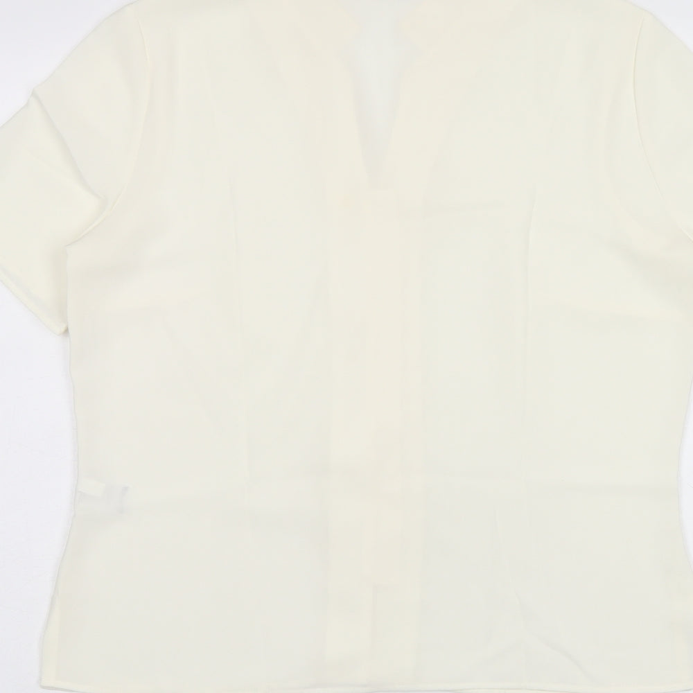 Marks and Spencer Womens Beige Polyester Basic Button-Up Size 12 V-Neck