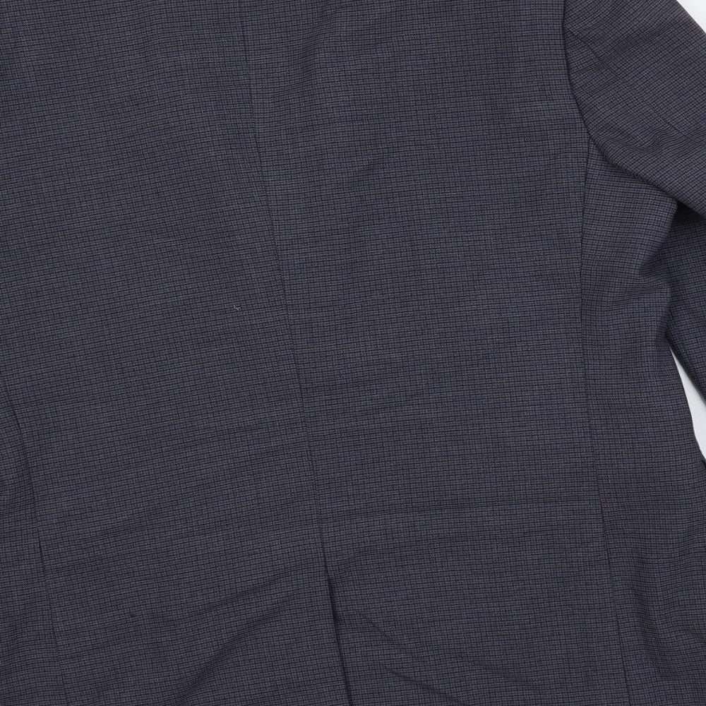 Brand and care label for ASOS men’s blue geometric polyester jacket suit jacket, size 40, regular