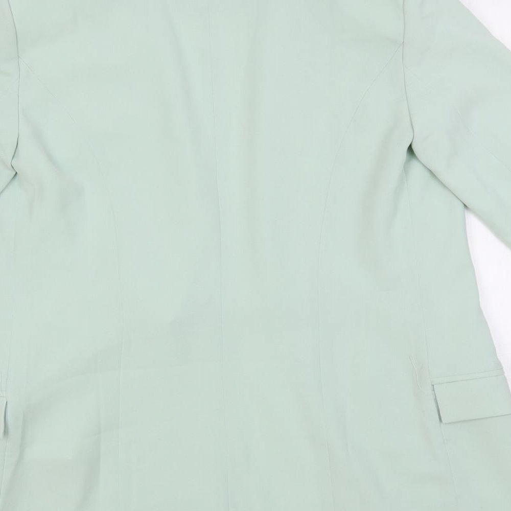 Brand and care label for Missguided women’s green jacket blazer, size UK 4, - open