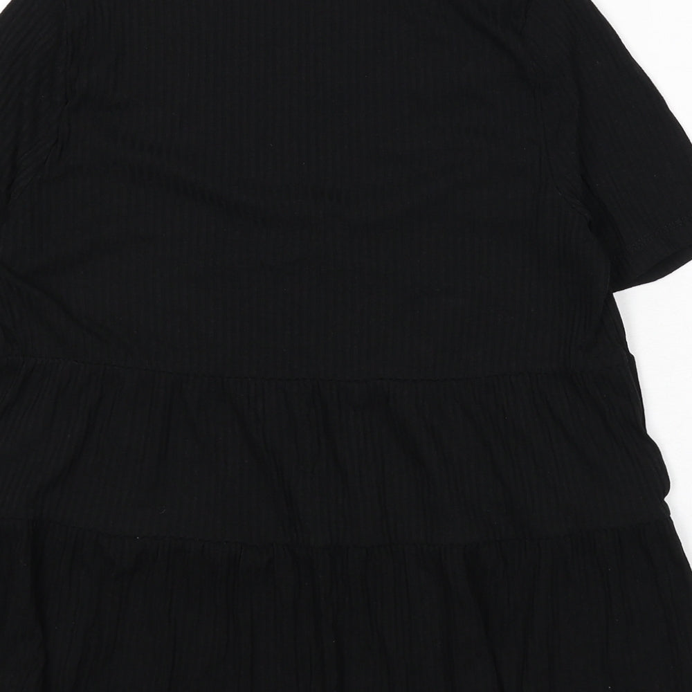 Brand and care label for ASOS women’s black viscose basic t-shirt, size UK 4, v-neck - ribbed, flare