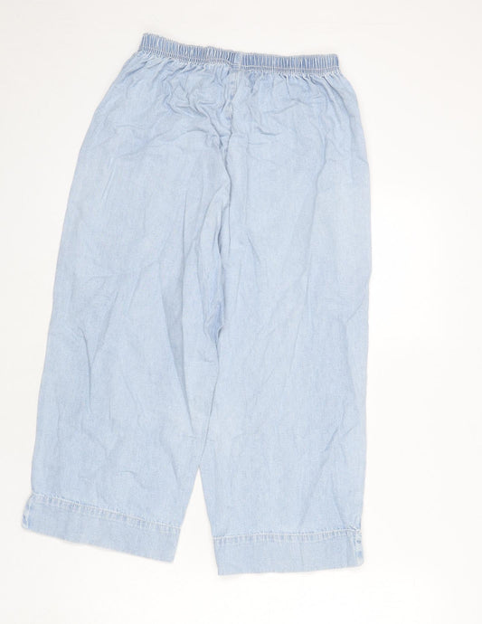 Woolworths Womens Blue Cotton Capri Jeans Size 34 in L20 in Regular - Floral Embroidery, Elastic Waist, Wide Leg