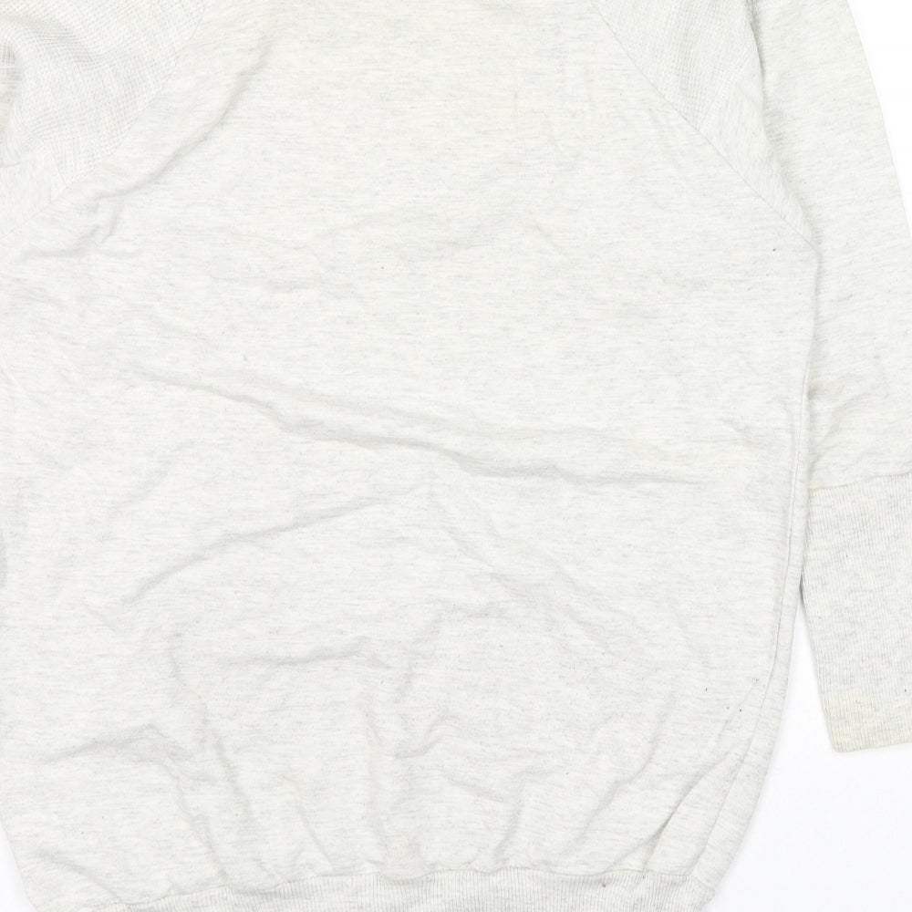 Brand and care label for ASOS women’s grey cotton pullover sweatshirt, size UK 8, pullover