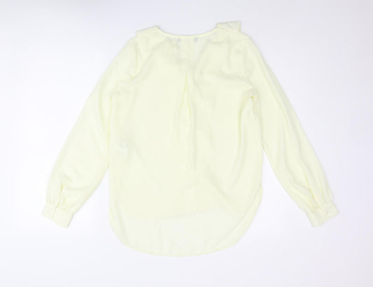 Axel Womens Yellow Polyester Basic Blouse Size 8 V-Neck - Frill