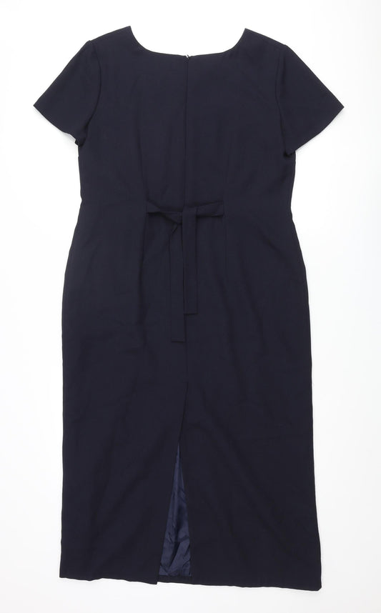 Touch of Luxury Womens Blue Polyester Pencil Dress Size 16 Round Neck Zip