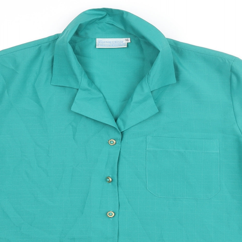 The Edinburgh Collection Womens Green Polyester Basic Button-Up Size 16 Collared