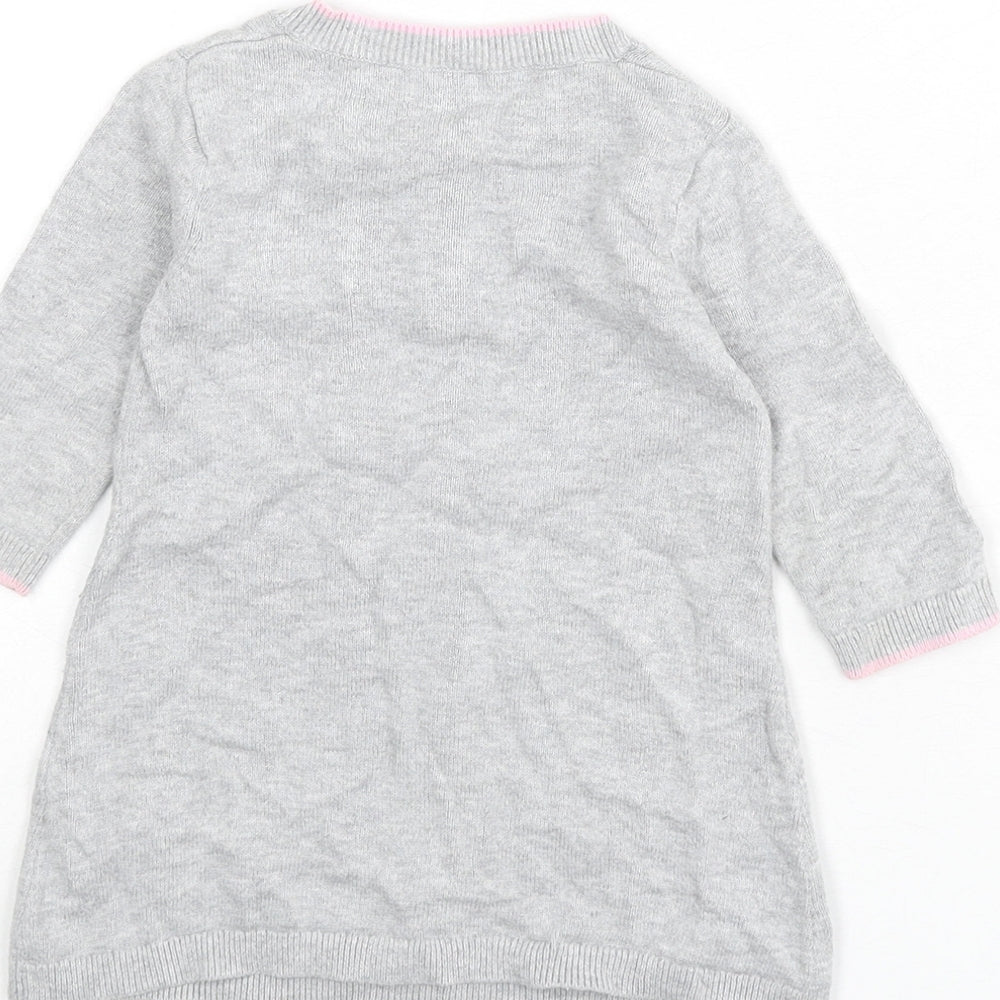 Brand and care label for Disney girls’ grey 100% cotton jumper dress, size 3-6, months round neck button - minnie mouse