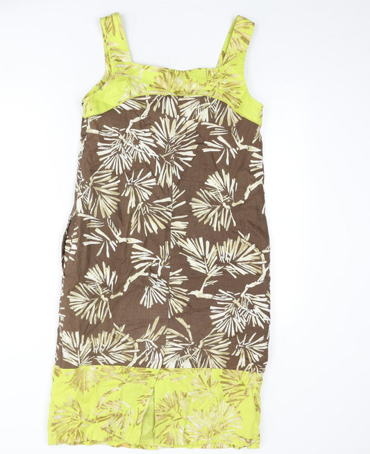 Fenn Wright Manson Womens Multicoloured Geometric Linen Sheath Size 10 Square Neck Zip