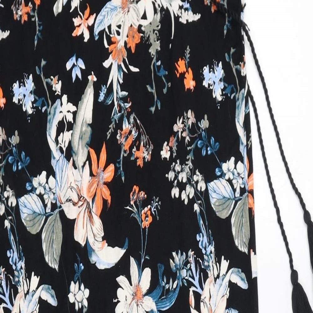 Marks and Spencer Womens Black Floral Viscose Bodycon Size 12 V-Neck Pullover