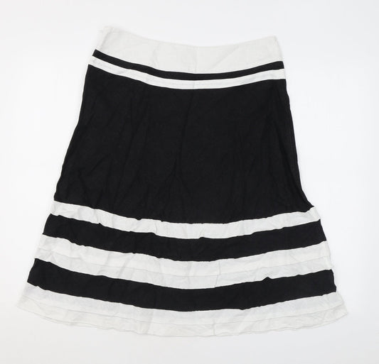 August Silk Womens Black Striped Linen A-Line Skirt Size 12 Zip