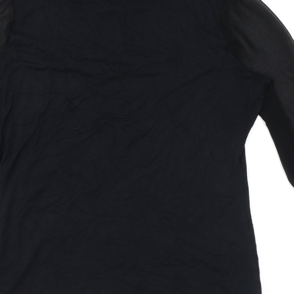 Marks and Spencer Womens Black Viscose Basic Blouse Size 12 Round Neck