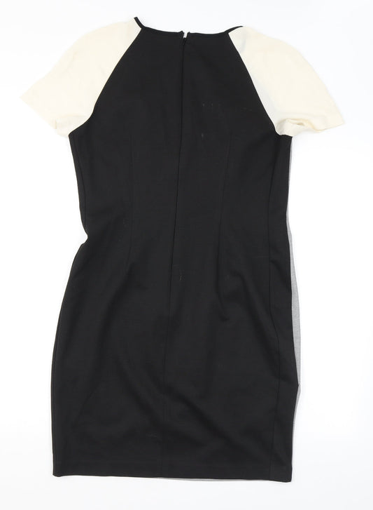 NEXT Womens Grey Colourblock Polyester Bodycon Size 14 Round Neck Zip